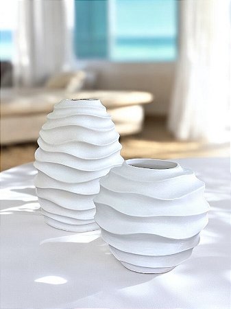 Vaso Ondas Decorativo Branco Grande em Cerâmica