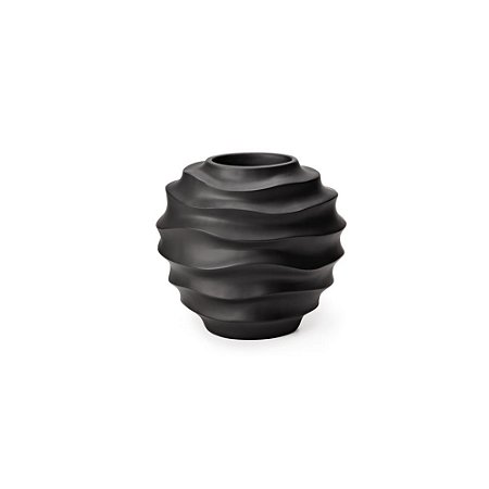Vaso Ondas Decorativo Preto Médio em Cerâmica