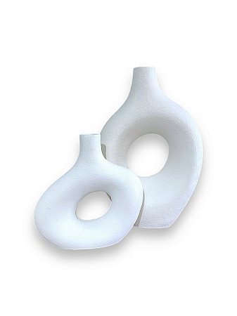 Vaso Boho Vazado Decorativo Branco Médio em Cerâmica