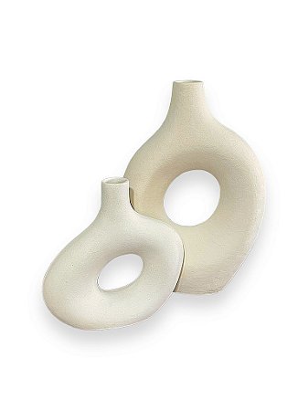 Vaso Boho Vazado Decorativo Off-White Grande em Cerâmica