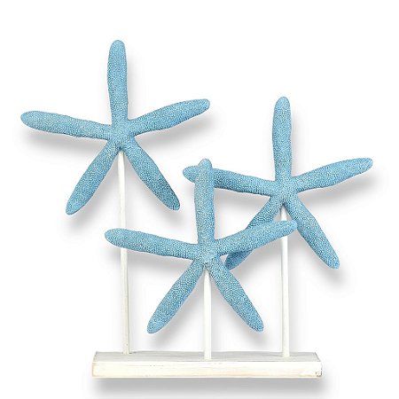 Enfeite Decorativo Pedestal Trio de Estrelas Azul em Resina