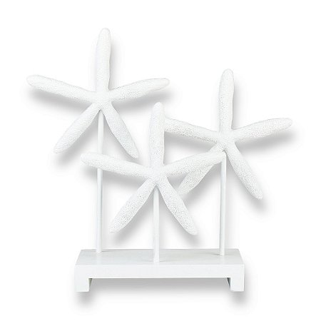 Enfeite Decorativo Pedestal Trio de Estrelas Brancas em Resina