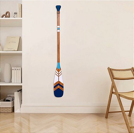 Remo Decorativo Azul Claro, Branco e Ponta Azul Marinho 100cm em Madeira