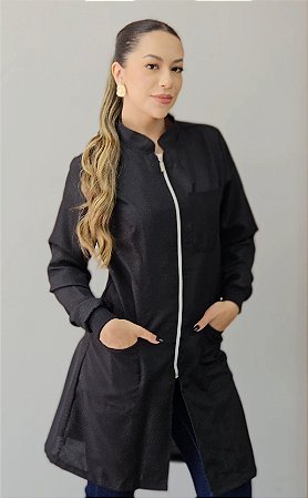 Jaleco Isa Preto Zíper Prata - Oxford
