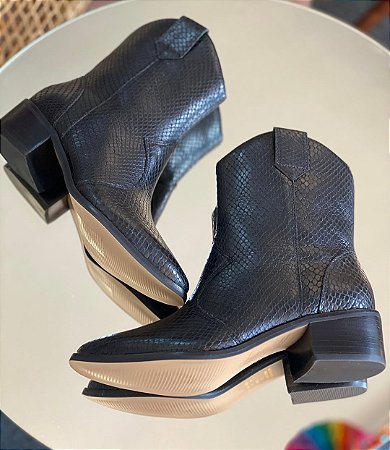 Bota Texana Couro Serpente Glow Preto Tabita