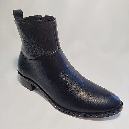 Bota Couro Bico Redondo Preto Studio Calzature