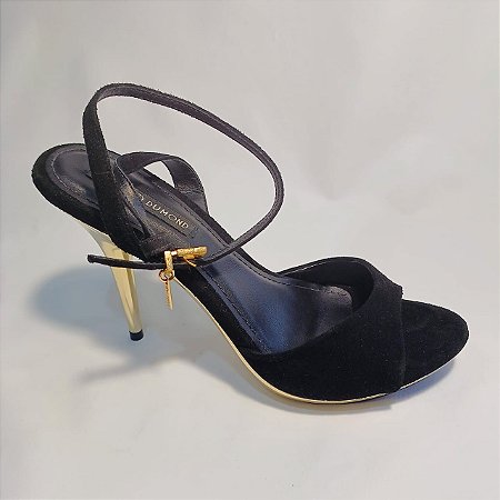 Sandalia Couro Sintetico Preto Salto Dourado Dumond