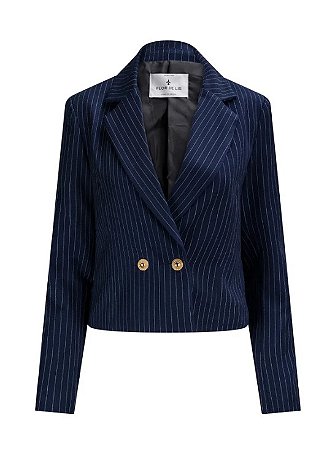 Blazer Cropped Solto Flor de Lis Marinho Navy
