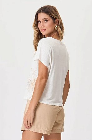 T-Shirt Solta Bordado Lateral Flor de Lis Off White