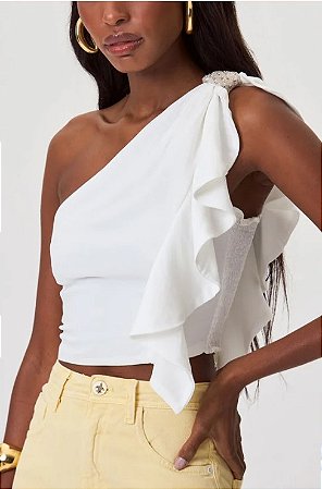 Blusa Cropped Justa Flor de Lis Off White