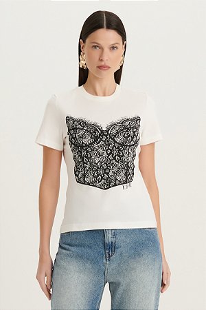 T-Shirt Baby Look Estampa Corset Dimy
