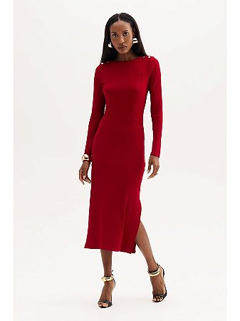 Vestido Midi Solto Malha Canelado Flor de Lis