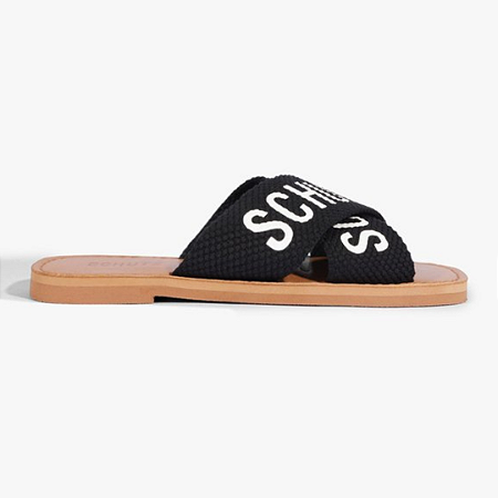 Sandália Rasteira Flat de X Schutz Logo Preta