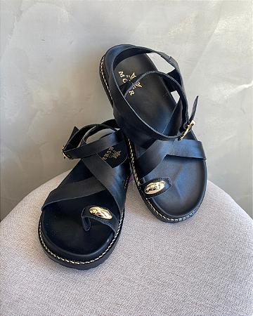 Papete Couro Tiras  Miss Mohr 25167 Preto