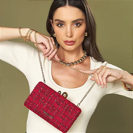 Bolsa Clutch Media Tweed WJ Vermelho