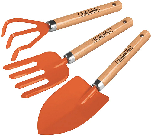 Conjunto para Jardinagem Tramontina Peças Metálicas com Cabo de Madeira 3 Peças