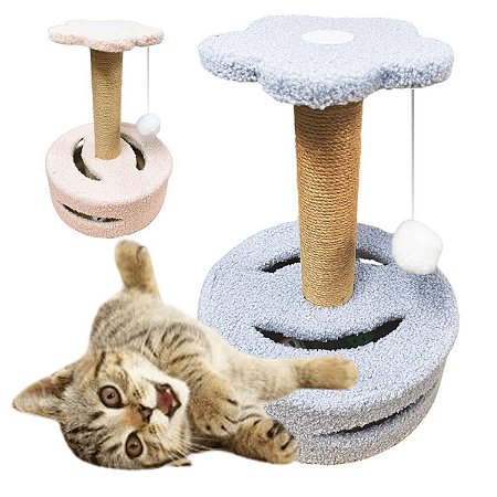 Poste Arranhador para Gatos Brinquedo Duplo Divertido Sisal MDF