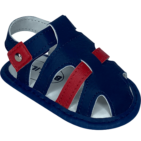 Sandália Bebê Menino Recém Nascido Chinelo Macio Confort  Bibi Lili Cor:Marinho C/ Vermelho/Fechada