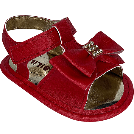 Sandália Bebê Menina Recém Nascida Macia Confort Luxo Bibi Lili Cor:Vermelho/Laço