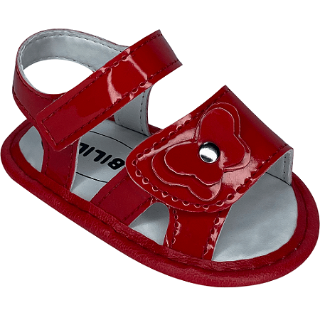 Sandália Bebê Menina Recém Nascida Macia Confort Luxo Bibi Lili Cor:Vermelho/Borboleta