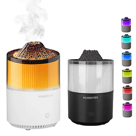 Difusor Aromas Umidificador Ar Ultrassonico Led Cores Vulcão
