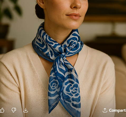 Lenço Azulejo Azul e Branco 100% seda | 90x90cm