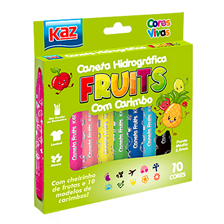 Caneta Hidrografica Fruits Com Cheiro e Carimbo 10 Cores - Kaz