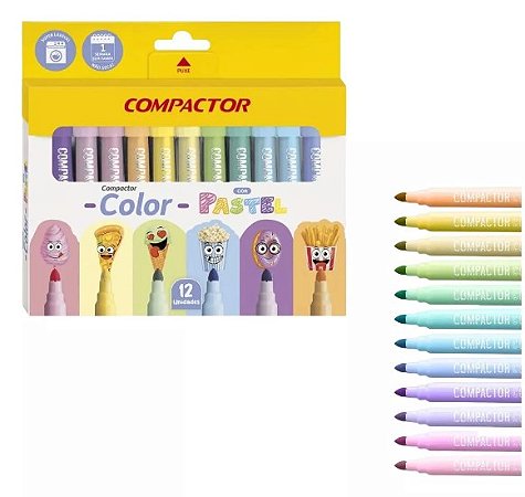 Pincel Compactor Color Pastel Lavável Com 12 Cores