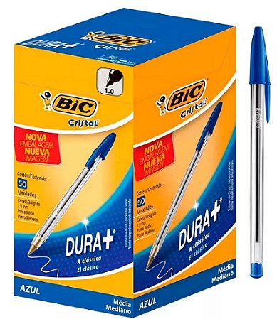 Caixa De Caneta 1.0 mm Azul Cristal 50 Unidades Ponta Média