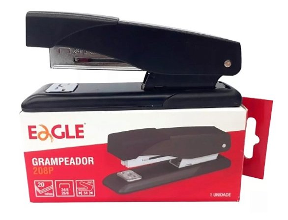 Grampeador 208 20 Folhas 26/6 E 24/6 Metal Eagle Preto Mesa