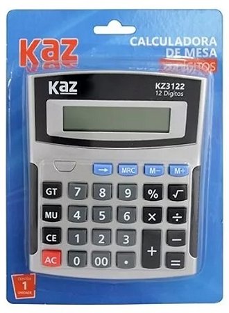 Calculadora De Mesa 12 Dígitos Tecla Macia Visor Grande Cor Cinza/Preto - Kaz