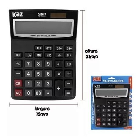 Calculadora De Mesa 12 Digito Comercial Escritório Display Cor Preto - Kaz