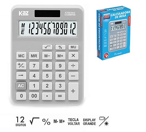 CALCULADORA DE MESA 12 DIG CINZA KZ8838CZ - Kaz