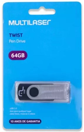 Pen Drive Twist Multilaser 64gb Usb Preto