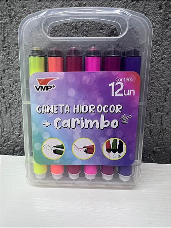 Caneta Hidrocor + Carimbo 12 Cores – VMP
