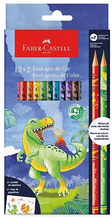 Lápis De Cor 12 Cores + 2 Misturinha Dinossauros Faber Marcação Colorido