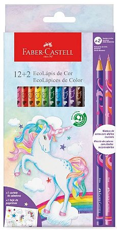 Lápis De Cor 12 Cores + 2 Misturinha Unicórnios Faber Marcação Colorido