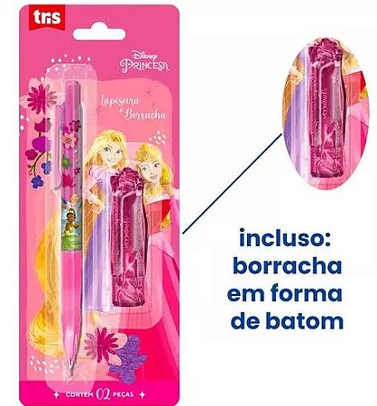 Lapiseira + Borracha Batom As Princesas Disney Cor Rosa - Tris
