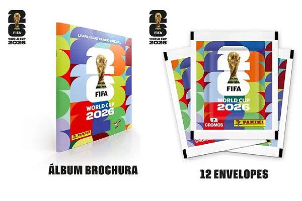 Álbum Copa do Mundo 2026 Brochura + 12 Envelopes de Figurinhas