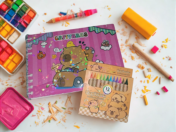 Kit Capivara – Livro de Colorir + Giz de Cera