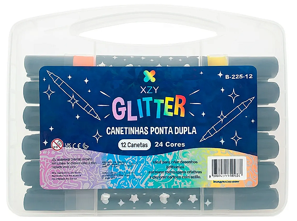 Kit 12 Canetas Touch Glitter – Ponta Dupla (24 Cores)