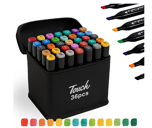 Kit Canetas Touch Duas Pontas Com Estojo | Touch tipo Bobbie Goods 36 Cores