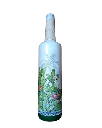 Garrafa decorada  - palmeiras por Débora Artes