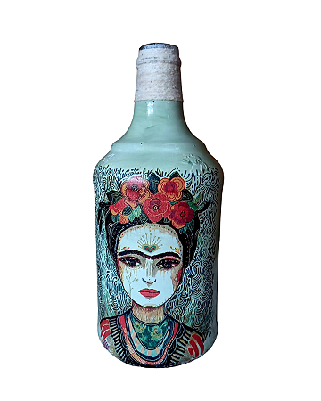 Garrafa decorada  -  Frida por Débora Artes