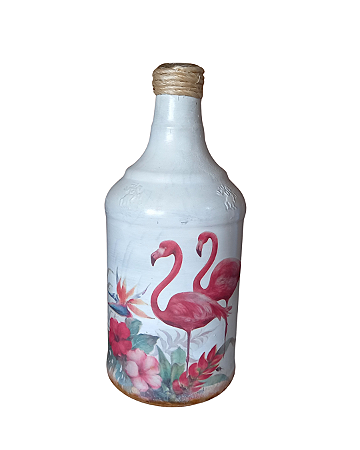 Garrafa decorada  - Flamingo por Débora Artes