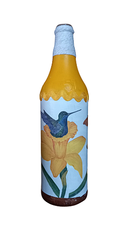 Garrafa decorada  - Flor amarelo por Débora Artes