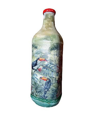 Garrafa decorada  - mata com tucanos por Débora Artes