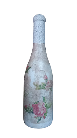 Garrafa decorada  - renda com rosas por Débora Artes