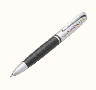 CANETA METALICA DETALHES EM COURO SINTETICO CLIPS CROMADO