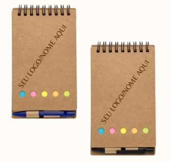 BLOCO DE ANOTAÇÕES COM CANETA PLÁSTICA E ADESIVOS